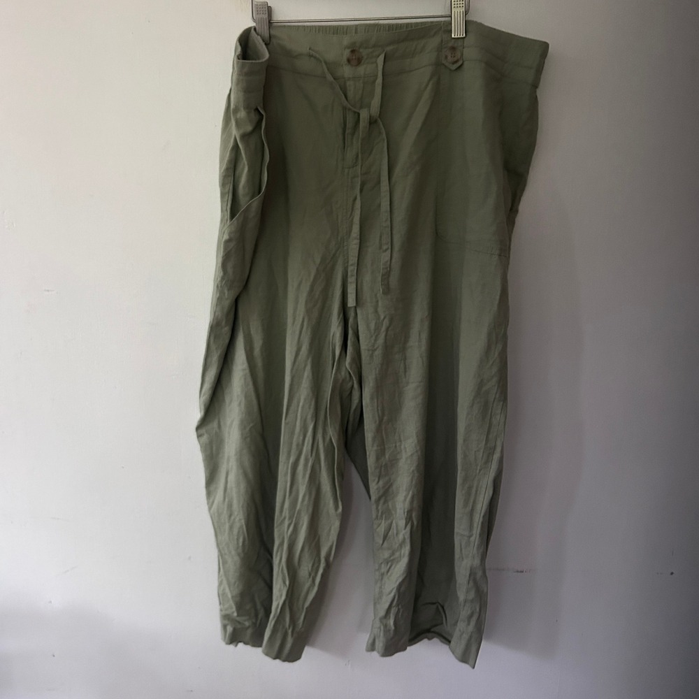 Torrid Womens 18 Sage Green Linen Blend Cropped Wide Leg Pants Elastic Waist